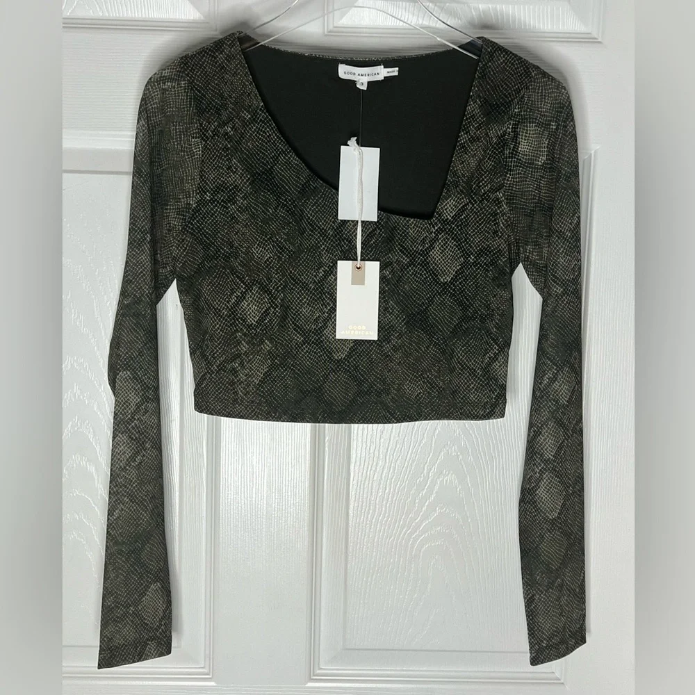 NWT Good American Asymmetrical Mesh Snake Top Sz 3